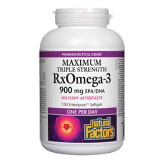 صورة NATURAL FACTORS RXOMEGA-3 MAXIMUM TRIPLE STRENGTH 900 MG 150 ENTERIPURE SOFTGELS