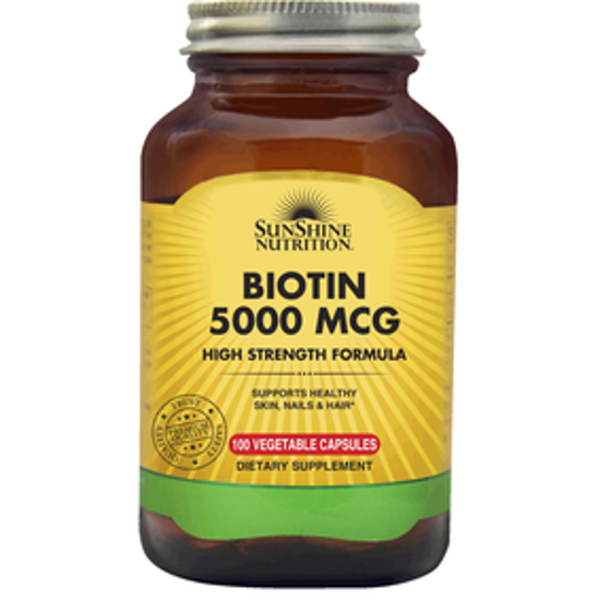 صورة SUNSHINE NUTRITION BIOTIN 5000 MCG HIGH STRNGTH FORM 100 CAPSULES