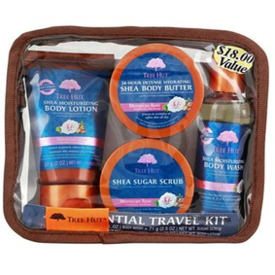 Picture of TREE HUT ESSENTIAL TRAVEL KIT, MOROCCAN ROSE, 4 ITEMS IN ONE BAG, FOR NOURISHING ESSENTIAL BODY CARE ON THE GO!