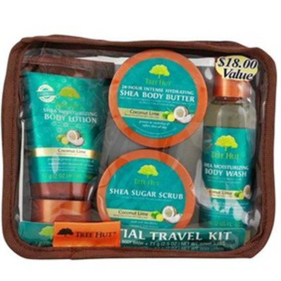 Picture of  TREE HUT ESSENTIAL TRAVEL KIT, COCONUT LIME, 4 ITEMS IN ONE BAG, FOR NOURISHING ESSENTIAL BODY CARE ON THE GO