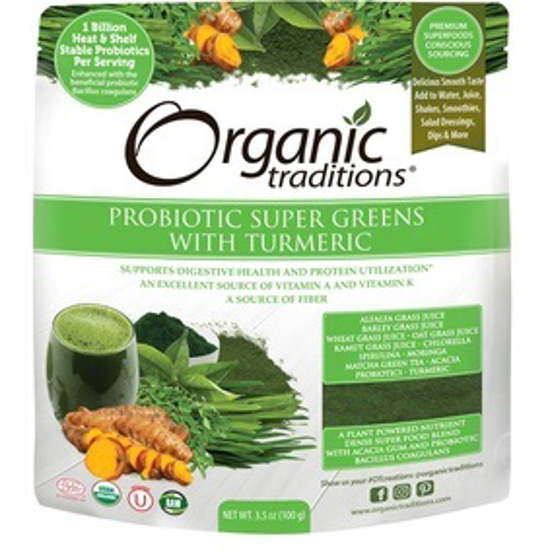 صورة ORG TRADITIONS PROBIOTIC SUPER GREENS W/TURMERIC 100G