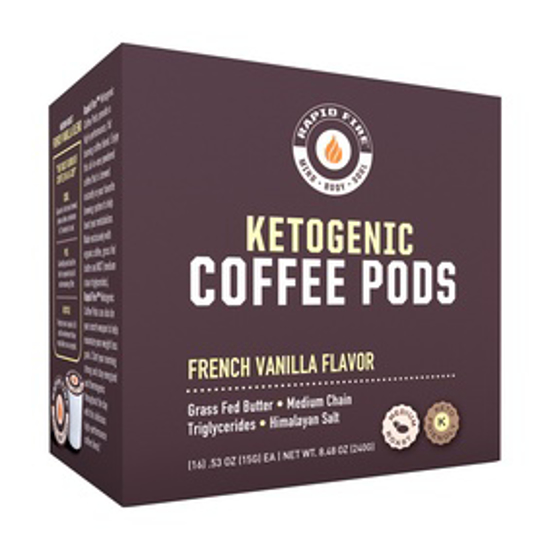 Picture of RAPID FIRE FRENCH VANILLA KETOGENIC HIGH PERFORMANCE KETO COFFEE PODS, SUPPORTS ENERGY & METABOLISM, WEIGHT LOSS, KETOGENIC DIET 16 SINGLE SERVE K CUP PODS